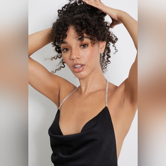 Rhinestone Cowl Neck Mini Dress - Picture 3 of 9